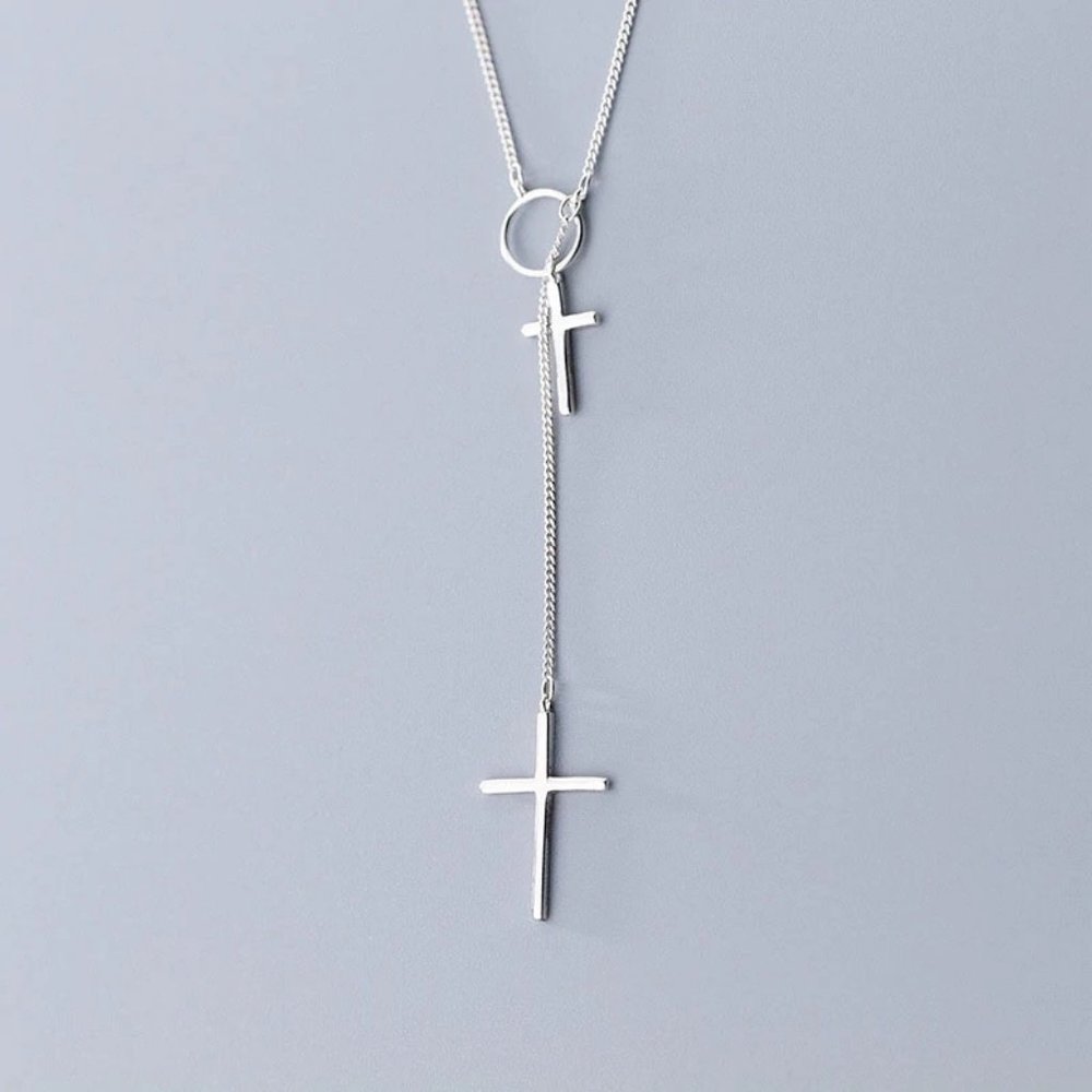 NEW 925 Sterling Silver Cross Circle Necklace - Picture 2 of 4
